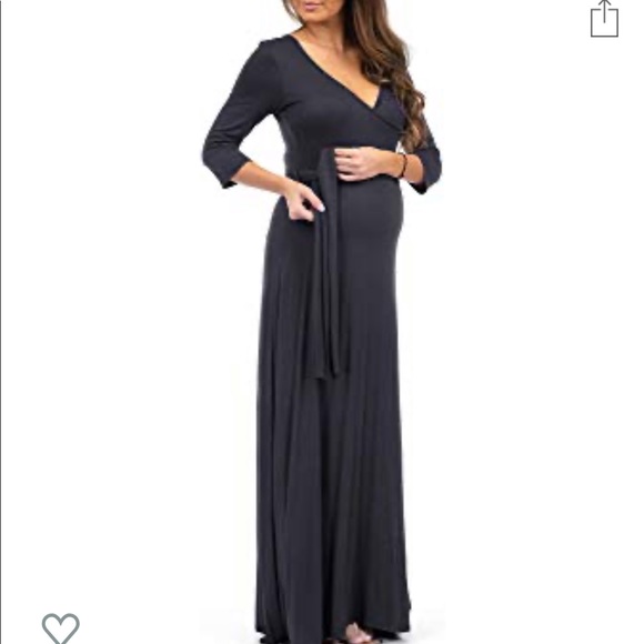 Women faux wrap maternity dress w/adjustable belt - Picture 4 of 5